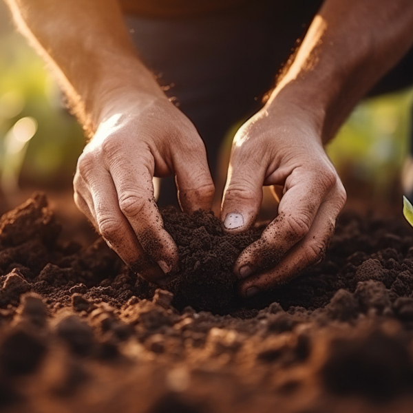 Mains en train de manipuler de la terre pour replanter une graine gestes de soutien à Terre de Rêves